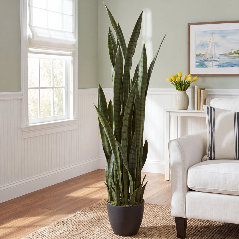 Sansevieria Artificial Plant, Green, 48" H x 9" W x 9" D