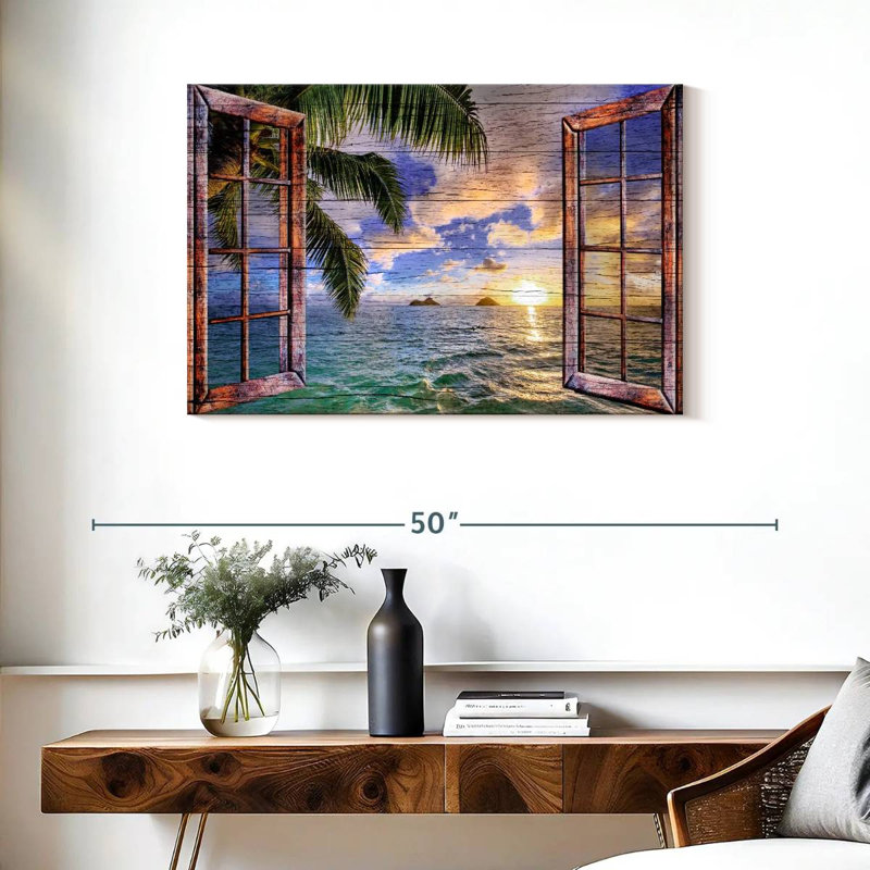 Impression sur toile de fenêtre tropicale en bois, H 24 po x l 36 po x P 1,25 po