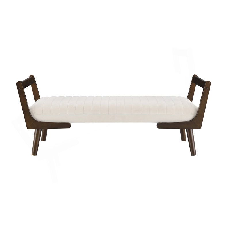 52-Inch Mid-Century Bench With Walnut Legs And Channel-Tufted Upholstered Cushion For Multi-Room Use