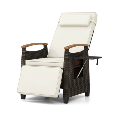 Winston Porter 1 Pcs Patio Wicker Recliner Chair With Adjustable Backrest Footrest Flip Side Table