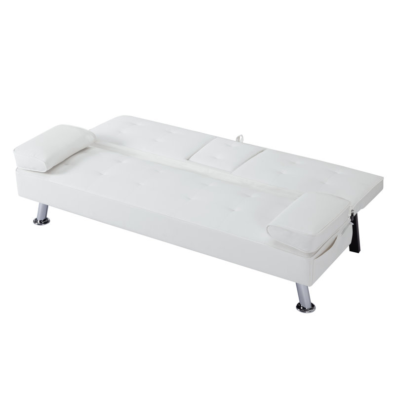 Divan-lit futon de 65,3 po avec accoudoirs amovibles Ebern Designs, White Faux Leather