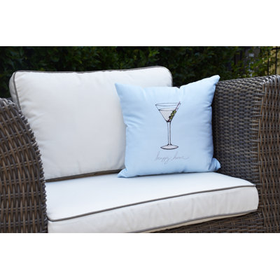 Palm Beach Martini Glass Happy Hour Print Outdoor Square Pillow Cover and Insert