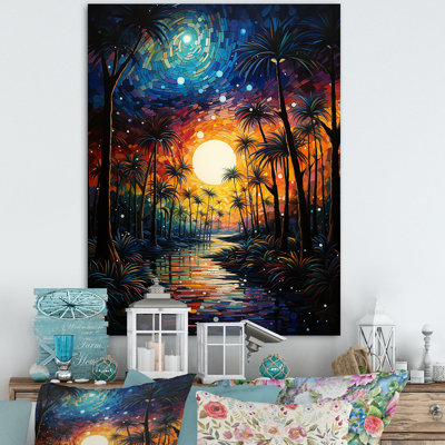«Yaresi Pointillism Sunset Palm Trees II», reproduction sur toile