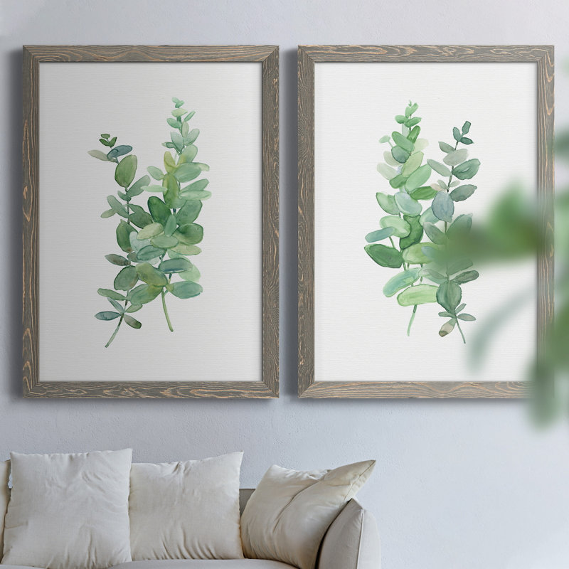Eucalyptus I - ensemble de 2 reproductions d'art sur toile, H 20 po x l 34 po x P 1,5 po, Encadré gris