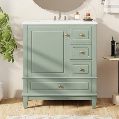 Meuble-lavabo avec lavabo Aghacully, une porte avec tablette et trois tiroirs, porte à fermeture en douceur 