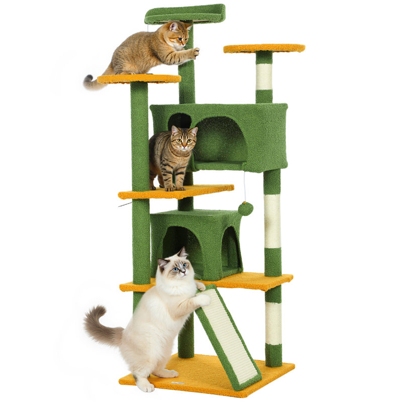 Tour pour arbre à chat 54 po avec poteaux à griffer, condos pour chat, vert, H 54,3 po x l 19,3 po x P 19,3 po, Vert