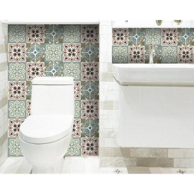 6" X 6" Vintage Sage Mosaic Peel And Stick Removable Tiles