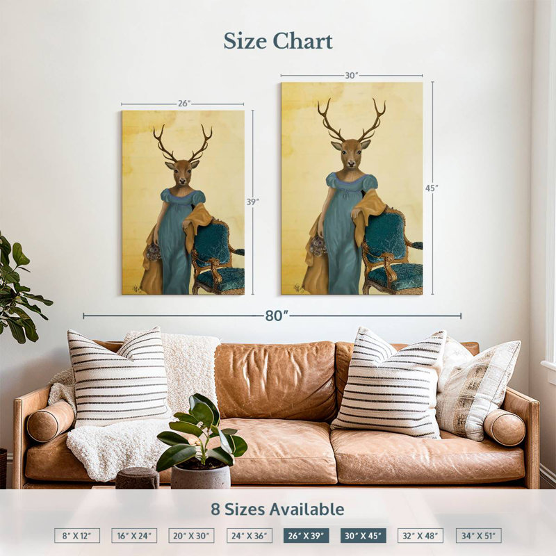 Cerf Brampt en robe bleue, H 39 po x l 26 po