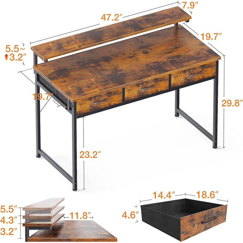 Metal Base Computer Desk, 33" H x 47.2" W x 19.70" D