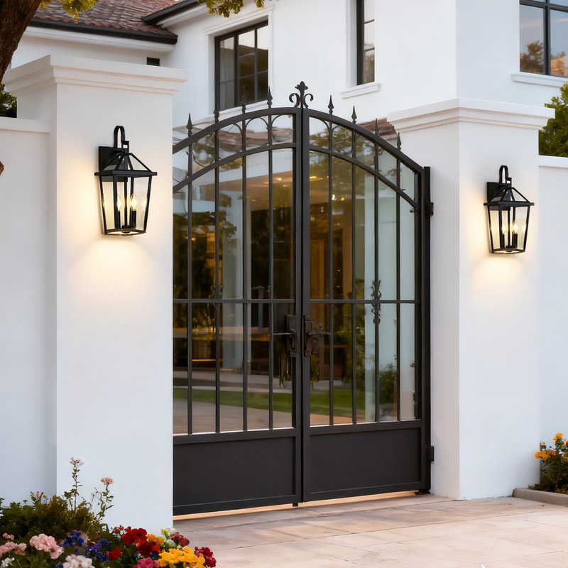 20 In. 2-Light Black Outdoor Hardwired Wall Lantern Sconce With Clear Glass Shade