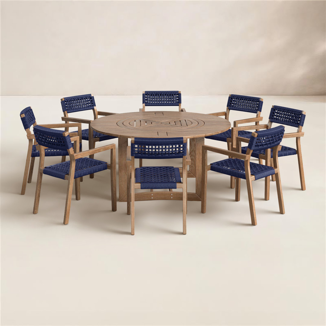 Fleur 8 - Person Wood Patio Dining Set with Round Table Birch Lane™