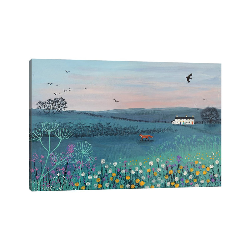 Across Dusky Meadow by Jo Grundy - Painting on Canvas, 20.32cm H x 30.48cm W x 1.9cm D, Wrapped Canvas