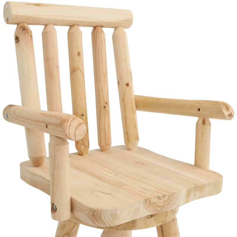 Natural Fir Wood Rustic Swivel Bar Stool with Armrests