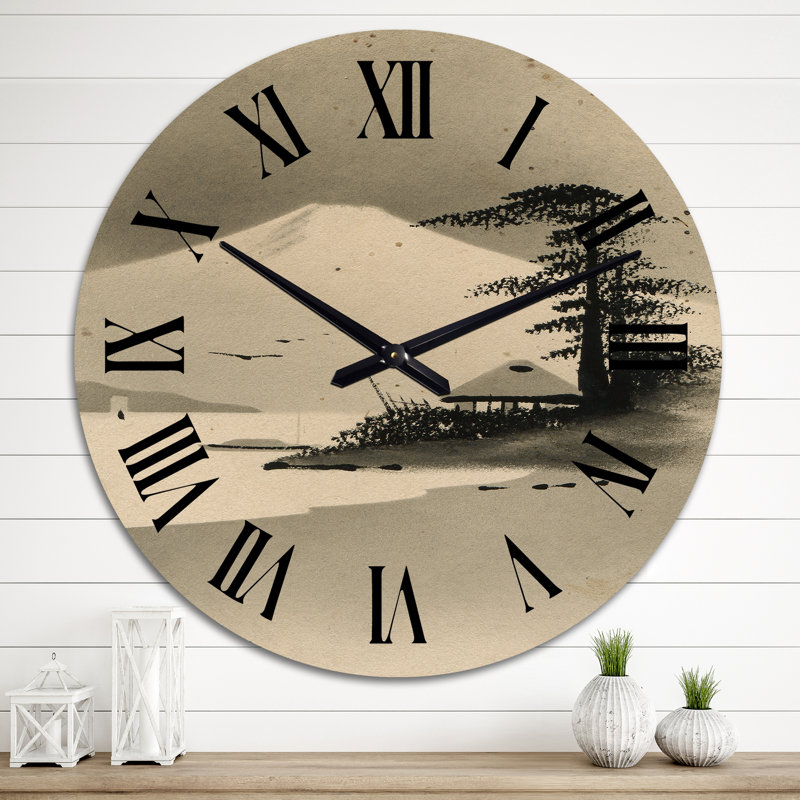 Paysage d'hiver avec la montagne Fuji - horloge murale, Moyen