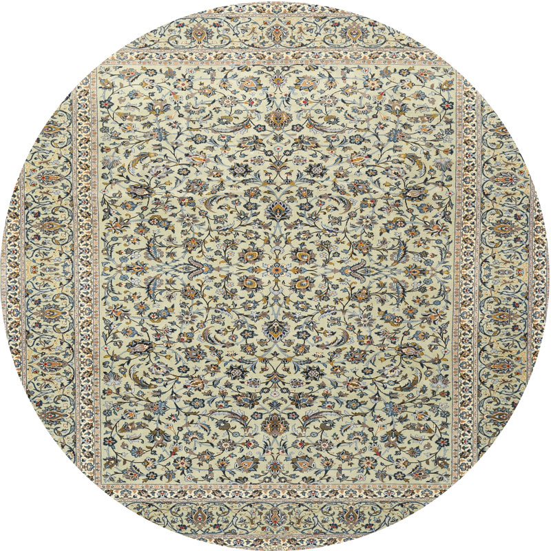 Tapis oriental vert / blanc tissé à la machine, Rond 4 pi