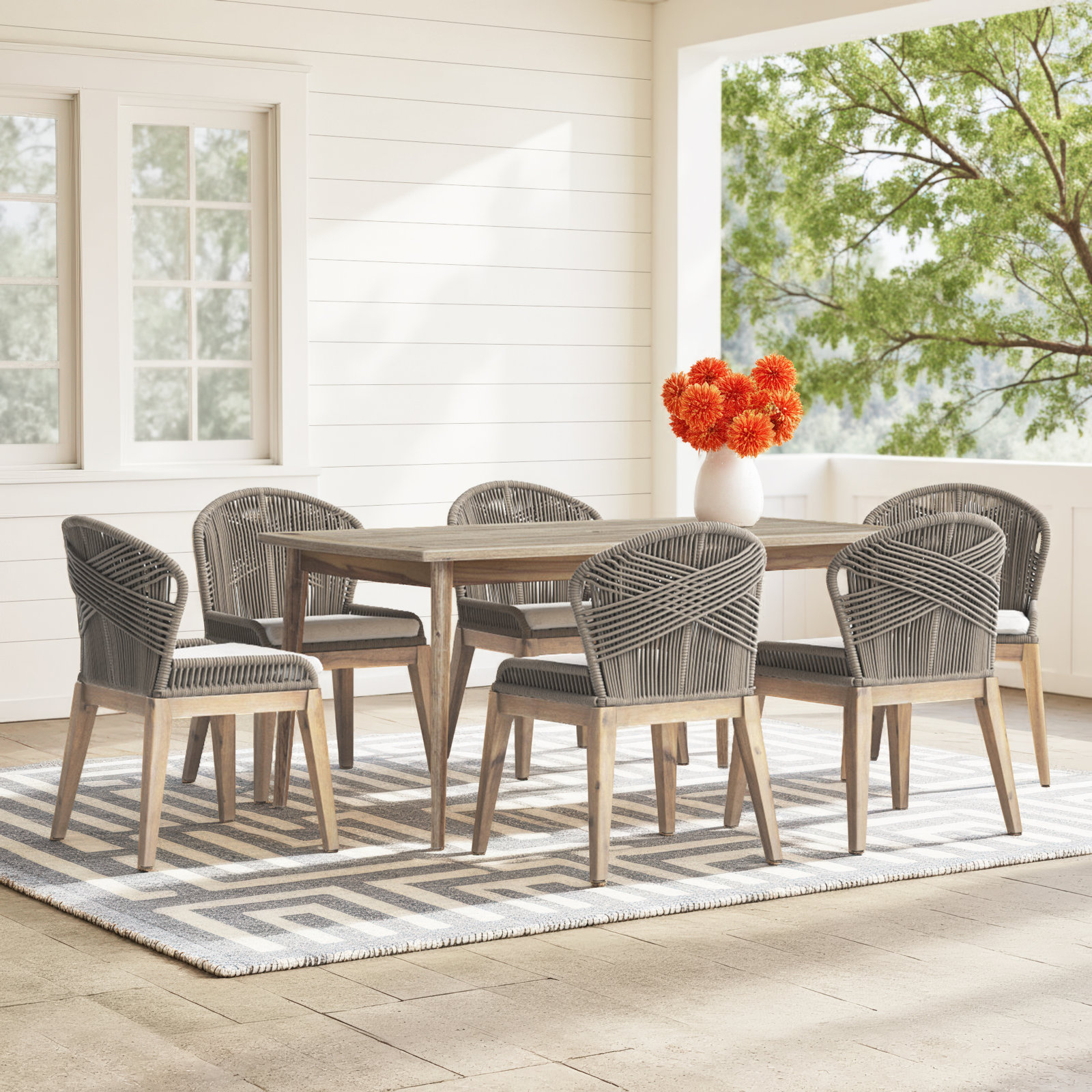 Daveney 67" Acacia Patio Dining Set, Beige