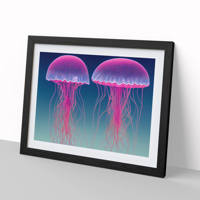 Jellyfish - Single Picture Frame Print, Black, 46cm H x 64cm W x 2cm D
