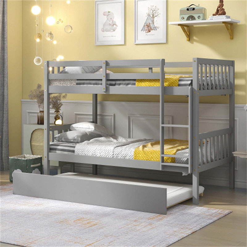 Twin Over Twin Bunk Bed with Trundle, Twin, Gray