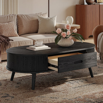 Table basse Hernest en chêne noir de 55 po avec tiroir et pieds en bois massif pour le salon