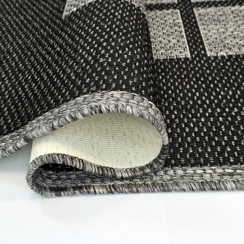 Gere Rug Non Slip Flat Weave Border Check Geometric Kitchen Living Room Carpet, Rectangle 160 x 225 cm, Black
