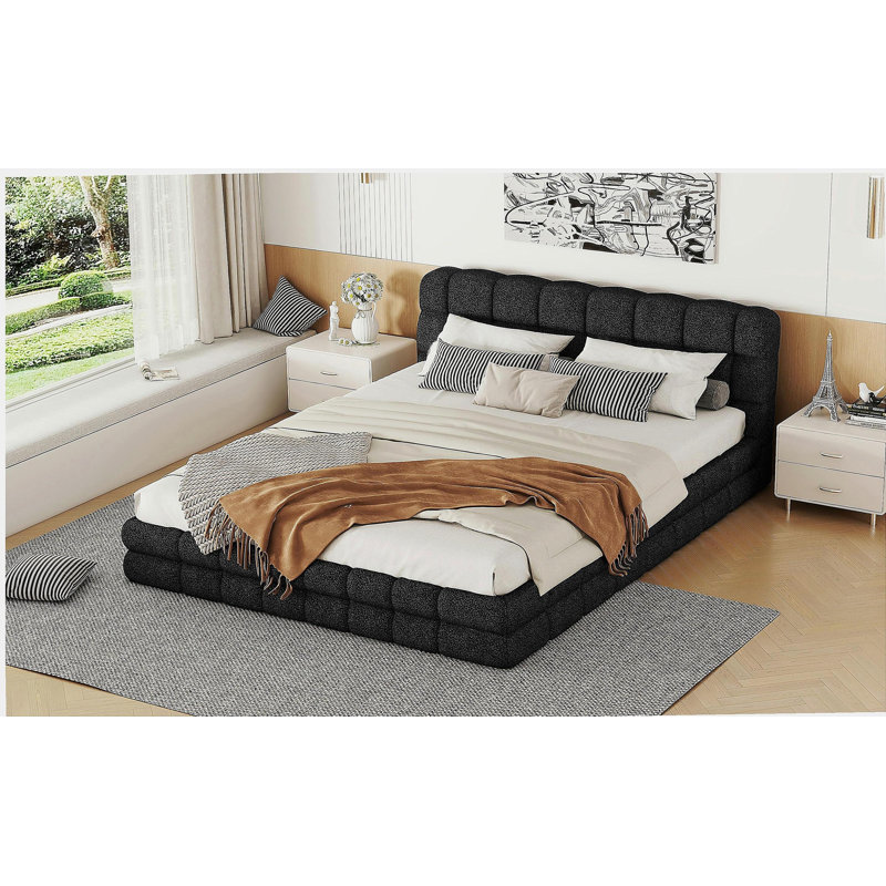 Grand lit plateforme tapissier, noir, Black