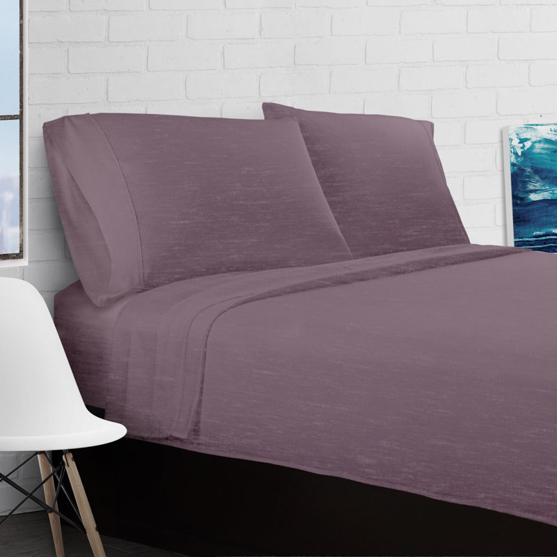 Ella Jayne Soft Heather Jersey Knit 4-Piece Sheet Set, King, Purple
