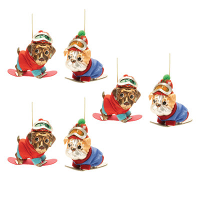 Glittered Snowboarding Dog Ornament (Set of 6)