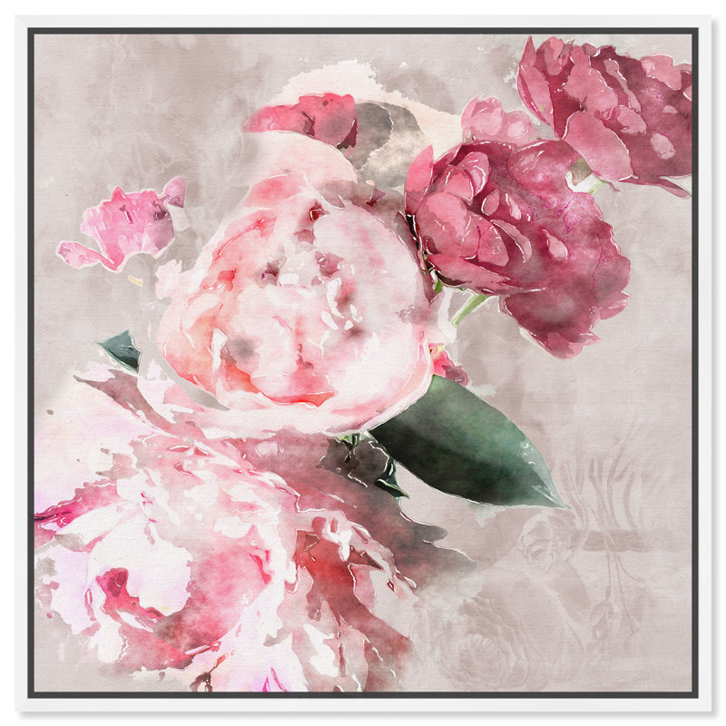 Doux romantique, rose traditionnel - peinture, H 40 po x l 40 po, Cadre flottant blanc