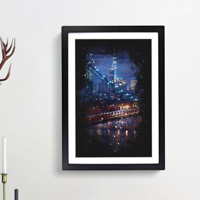 View Of New York City - Single Picture Frame Painting on MDF, 63cm H x 45cm W x 2cm D, Black Framed