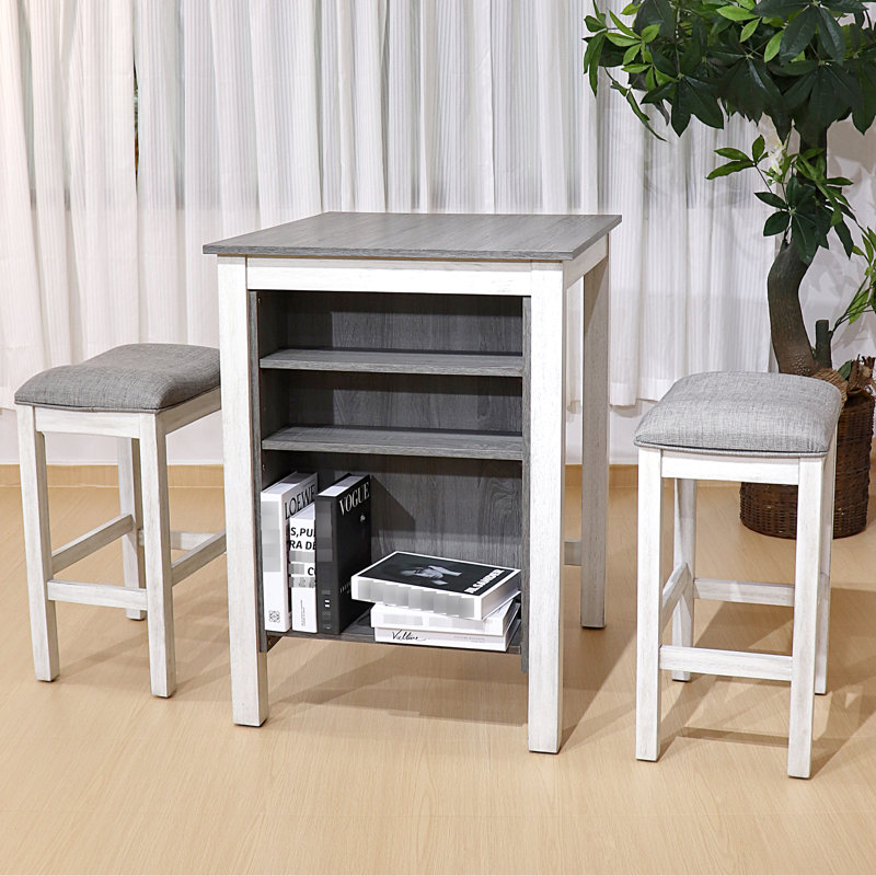 Solution de salle à manger 3 pièces pour petits espaces, rétro moderne, matériaux, design économique, rangement intégré, sièges rembourrés, assemblage rapide, sièges confortables, tabourets rétro faciles à assembler, bois massif +,
