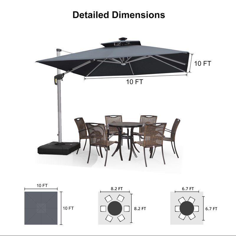 3m Lighted Square Cantilever Parasol With Base
