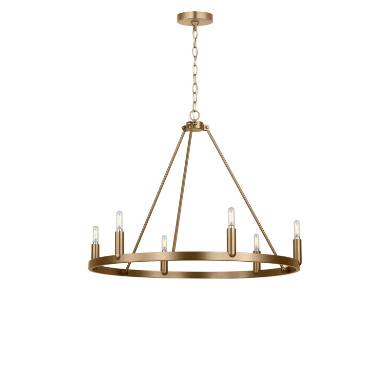 Lustre à six lumières, Non, Laiton satiné