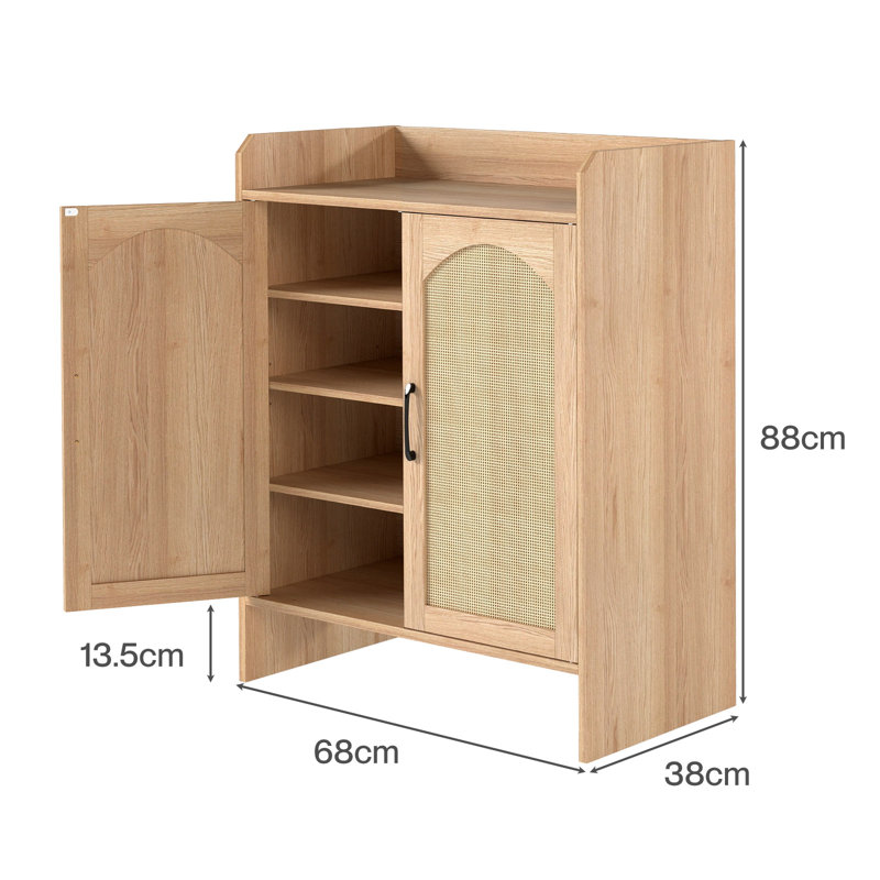 Shoe Cabinet 5-Layer Rattan Double Wooden Doors Entrance Storage