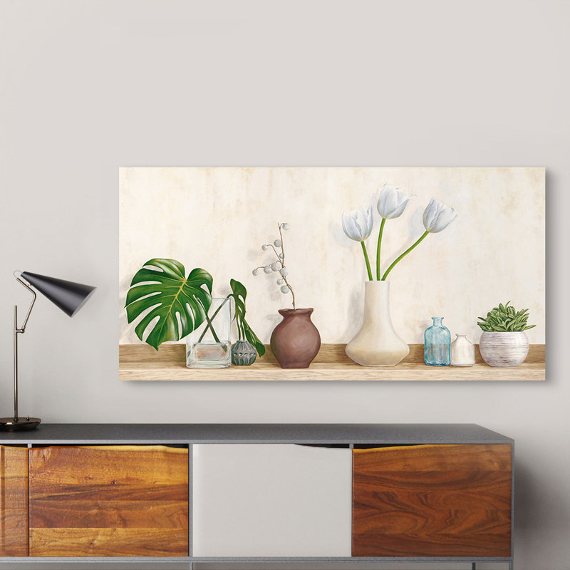 Minimalist Floral Setting by Jenny Thomlinson - Wrapped Canvas Painting, 35cm H x 70cm W x 4cm D