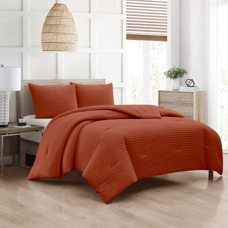 Felicia Polyester Comforter Set, Rust, Queen Comforter + 2 Queen Shams