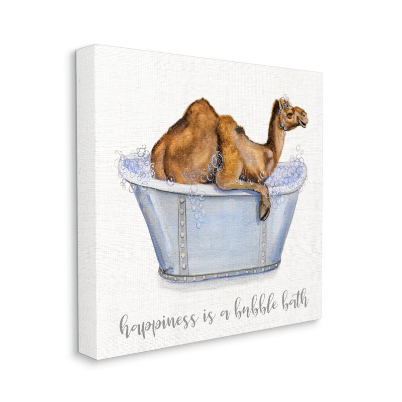 «Happiness Is A Bubble Bath Desert Camel Bathroom», estampe numérique encadrée de Donna Brooks, H 24 po x l 24 po