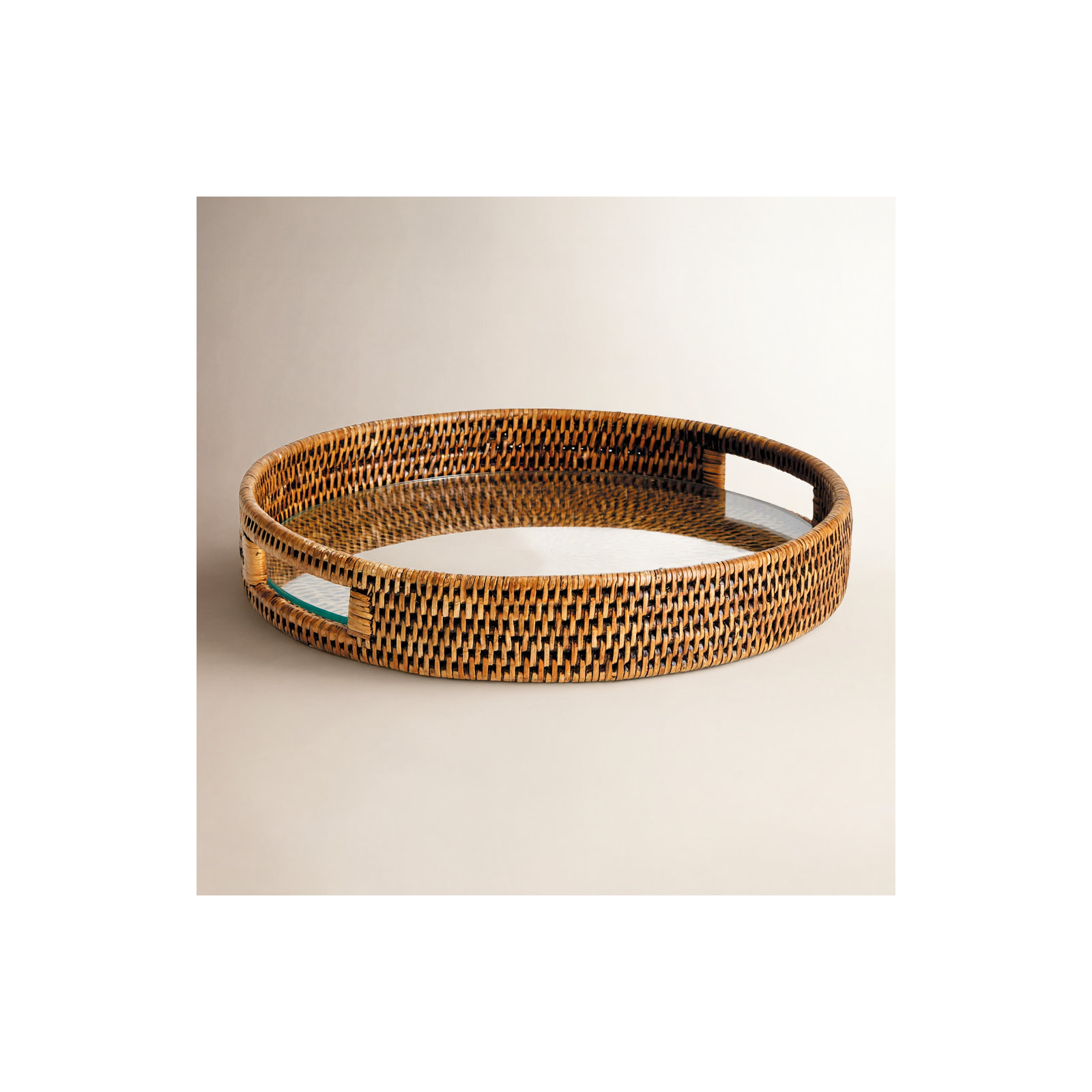 Mariska Round Glass Tray, Brown