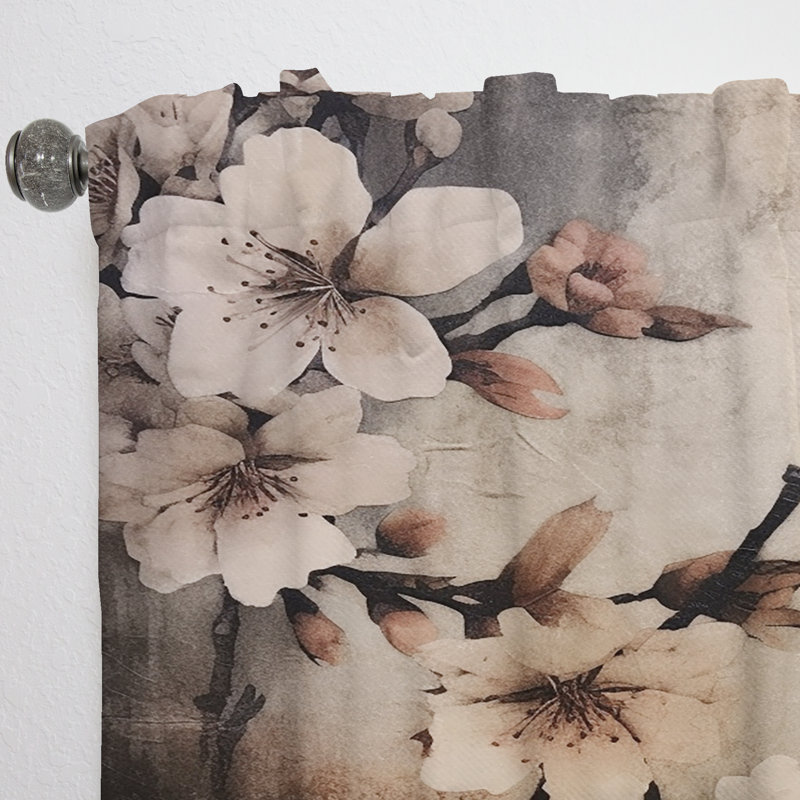 Clareta Cherry Blossoms Brown Dark Solitude - Traditional Velvet Curtain - Room Darkening - 1 panel, 52" W x 108" L
