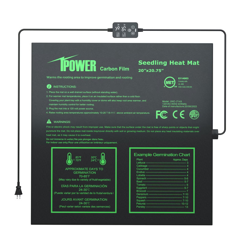 iPower Seedling Heat Mat for Plants with Dual Digital Temperature Controller, Heating Pad, Black, 1-Pack
