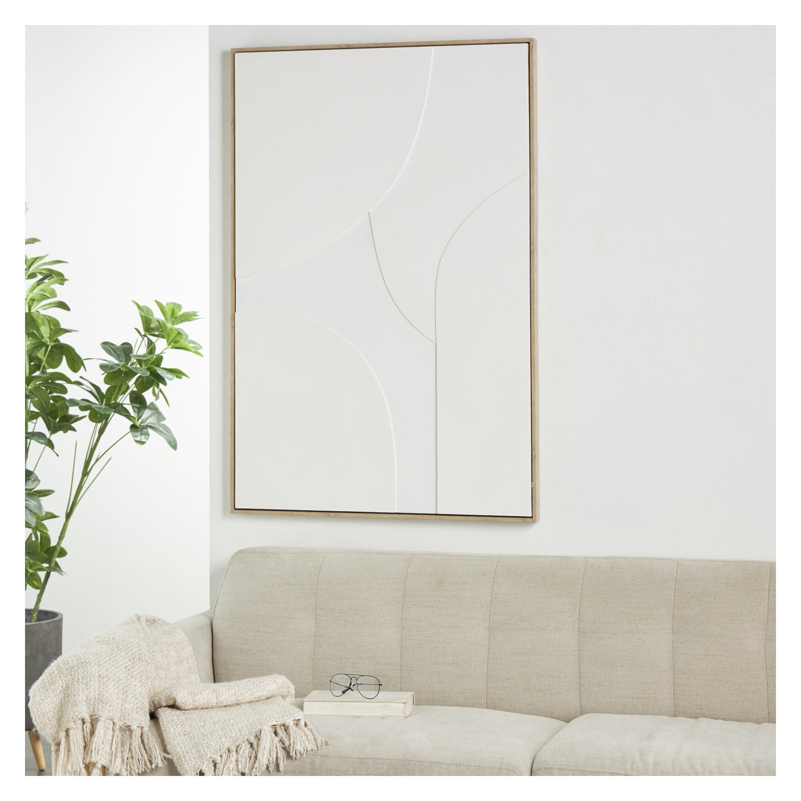 Adah Framed On Wood Minimalistic, White