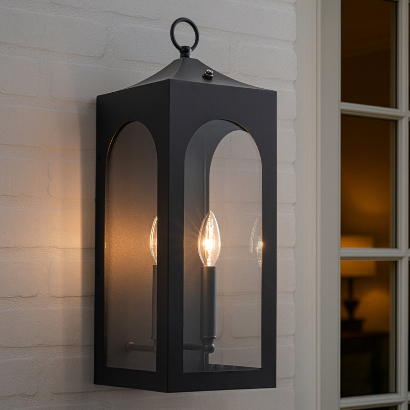 Applique murale d'extérieur Dusk To Dawn à 1 lumière H16 "unique et spectaculaire avec applique extérieure noire en verre transparent de style campagnard avec porche étanche pour garage