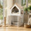 Enceinte de litière en forme de toit avec maisonnette pour chat, patin à griffes et marches latérales, litière cachée en bois avec portes doubles, armoire pour animaux intérieure