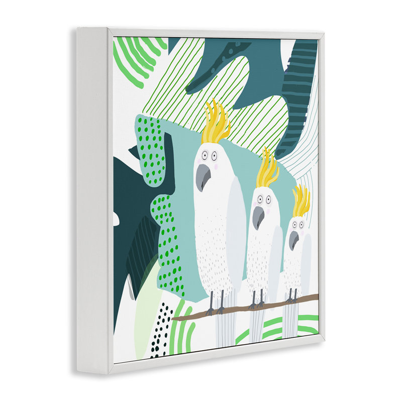 Art giclée encadrée fantaisiste à motif cacatoès par Carla Daly, Giclée encadrée blanc bord de mer, H 12 po x l 12 po