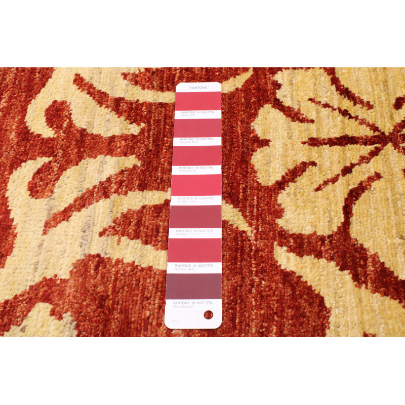 Tapis rouge foncé en laine noué à la main de conception unique nouvel âge 5 pi 6 po x 7 pi 6 po Arisbel