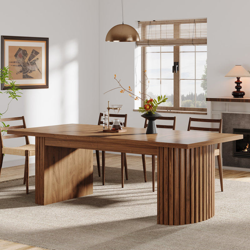78.74" Extra Long Farmhouse Dining Table, Wooden Rectangular Dining Table With Dual Base, Walnut