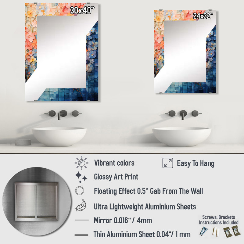 Knilles - Miroir mural décoratif floral abstrait, 32 po x 24 po