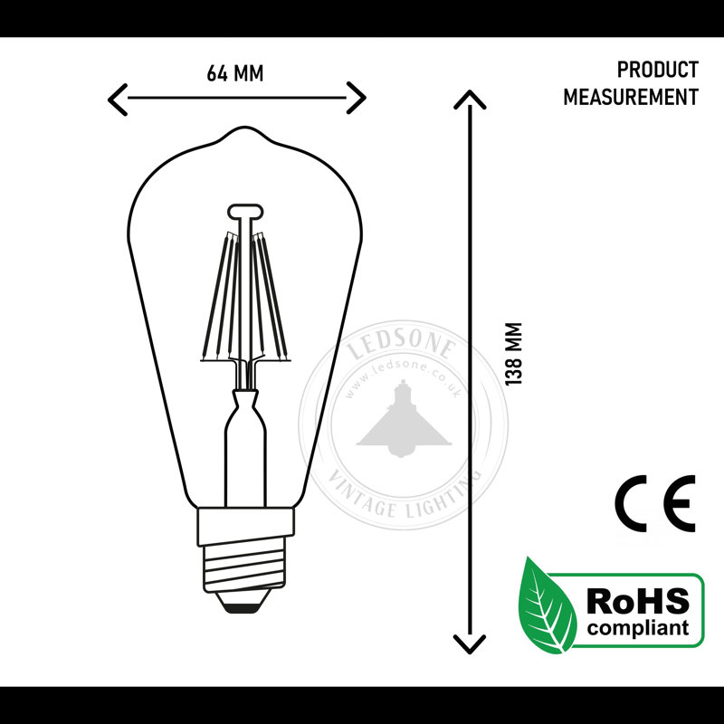 LED Edison Bulb, 4 Pack, E27 Vintage Light Bulb,4W Screw ST64 LED Bulbs, 2700K Warm White Led Filament Bulbs, Antique Style Squirrel Cage Retro Amber Glass Screw Lamp (E27 4W)