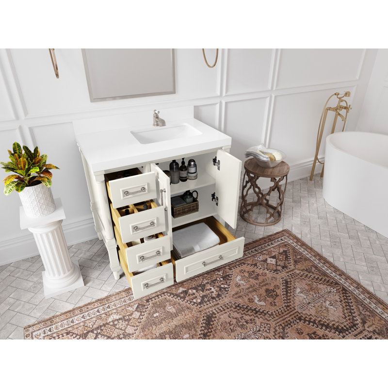 Meuble-lavabo simple 36 po avec plateau Aberdeen, Calacatta Laza