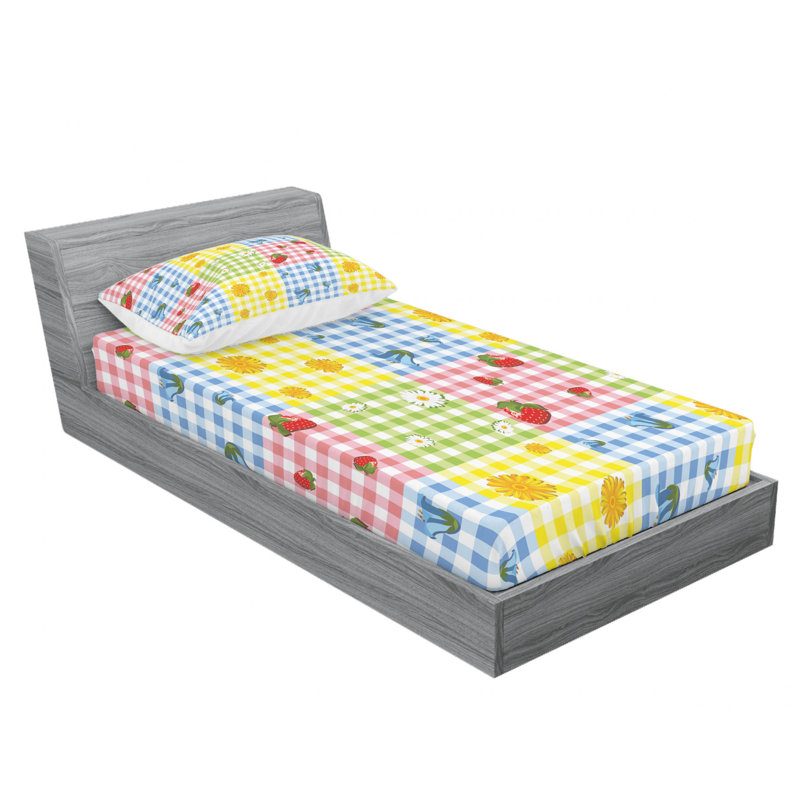 Microfiber Geometric Sheet Set, Twin Sheet Set with Fitted Sheet, Plaid