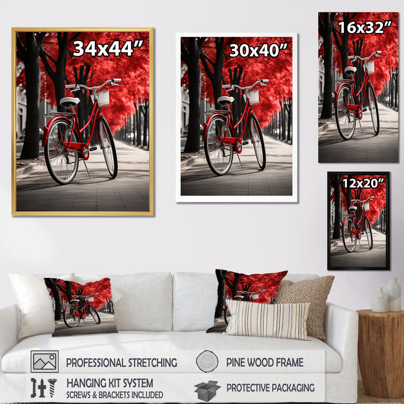 Lizzaicyclie bicyclette ivoire encadrée sur toile, Encadrement doré, H 20 po x l 12 po x P 1 po